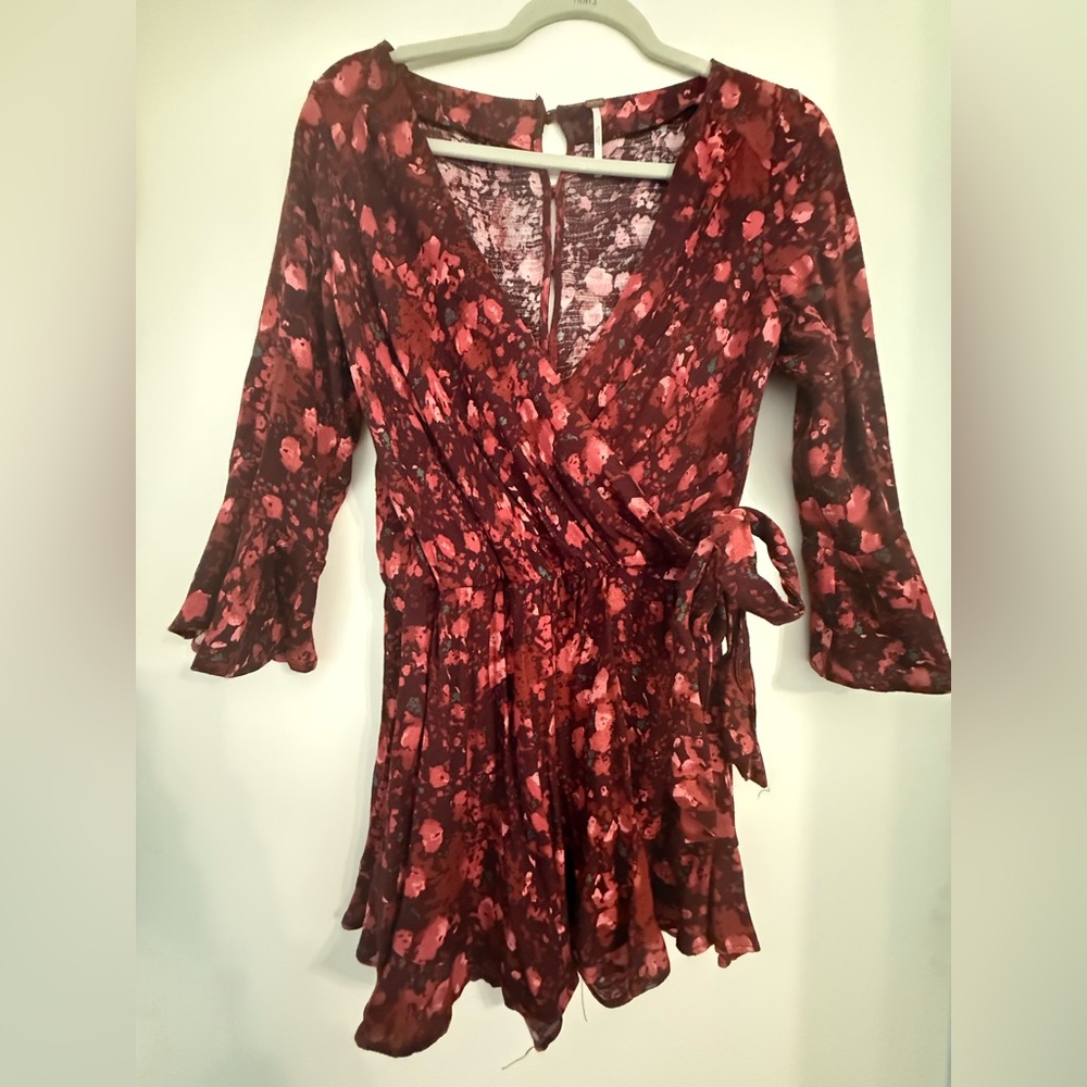 Free People Floral Wrap Dress with Bell Sleeves